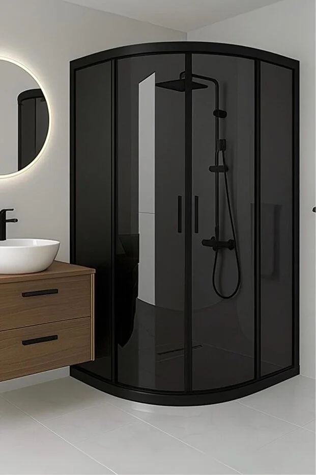 Duşakabin Oval Kapılı Füme Cam Siyah Profil Duşakabin 190 cm